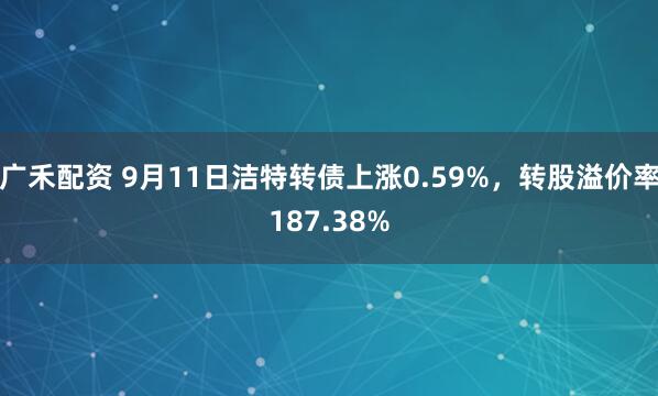 广禾配资 9月11日洁特转债上涨0.59%，转股溢价率187.38%